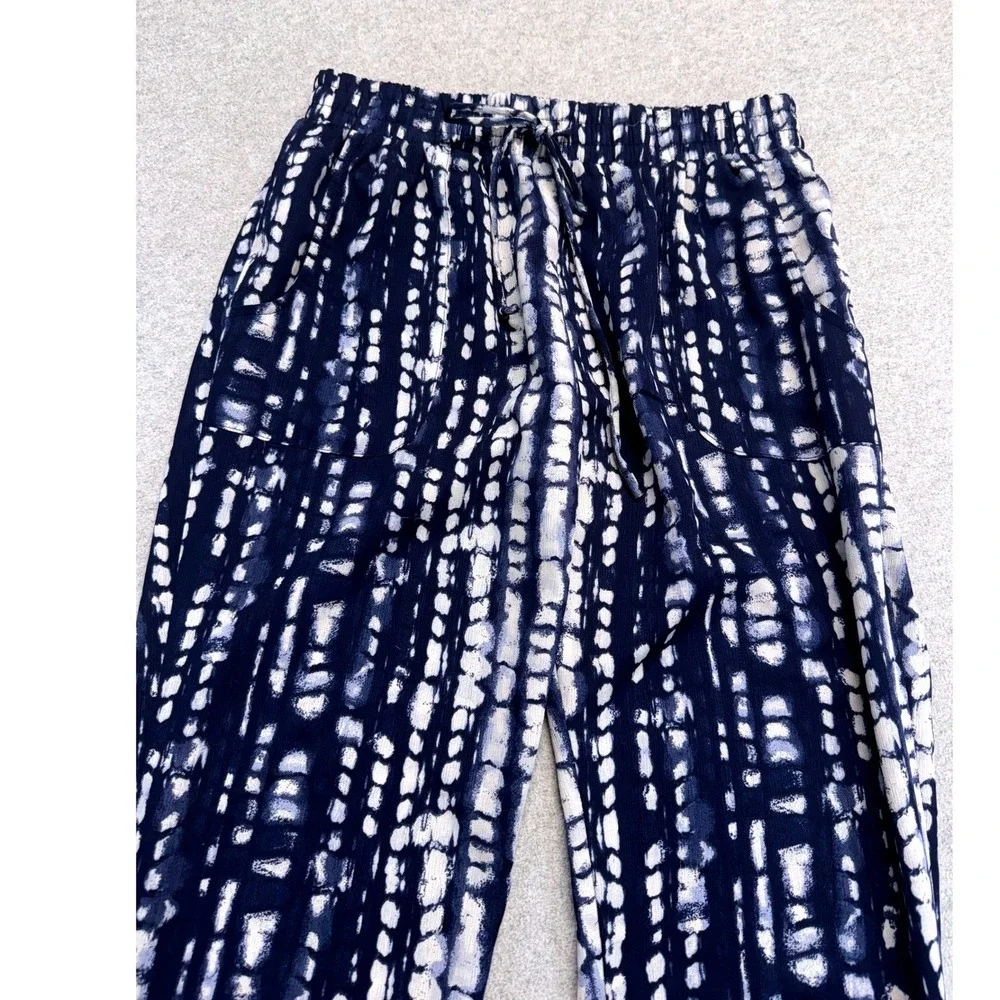 About A Girl Jogger Pants Womens Medium Blue White Shibori Tie Dye Boho Casual